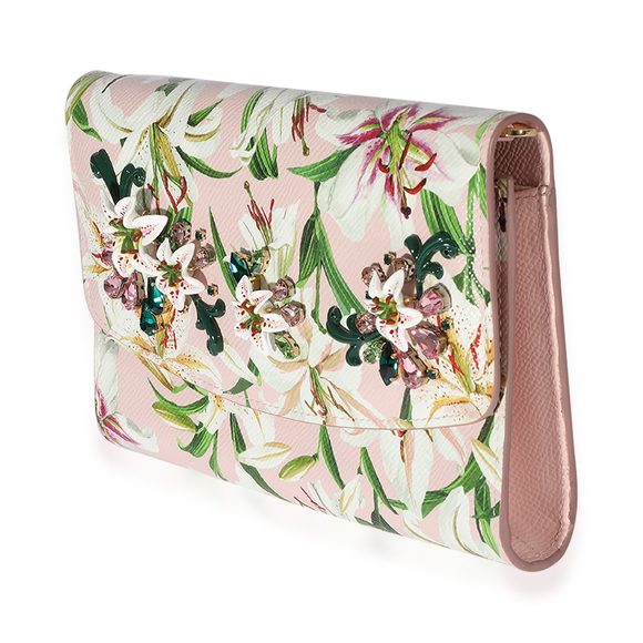 Dolce & Gabbana Pink Floral Print Coated Canvas Embellished Clutch - Picture 2 of 7